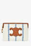 Celine White Tweed/Brown Leather Triomphe Pouch With Wrist Strap
