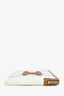 Celine White Tweed/Brown Leather Triomphe Pouch With Wrist Strap