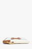 Celine White Tweed/Brown Leather Triomphe Pouch With Wrist Strap