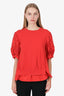 Moncler Red Knit Floral Applique Sleeve Detail Top Size S