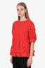 Moncler Red Knit Floral Applique Sleeve Detail Top Size S