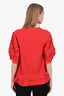 Moncler Red Knit Floral Applique Sleeve Detail Top Size S
