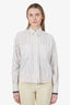 Brunello Cucinelli White/Taupe Striped/Beaded Detail Button Up Cropped Shirt Size XS