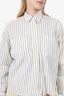 Brunello Cucinelli White/Taupe Striped/Beaded Detail Button Up Cropped Shirt Size XS