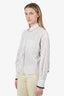 Brunello Cucinelli White/Taupe Striped/Beaded Detail Button Up Cropped Shirt Size XS