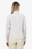 Brunello Cucinelli White/Taupe Striped/Beaded Detail Button Up Cropped Shirt Size XS
