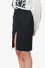 Saint Laurent Grey Wool Striped Midi Skirt Size 34