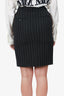 Saint Laurent Grey Wool Striped Midi Skirt Size 34