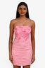 Elliatt Pink Patterned Ruched Strapless 'Ivy' Mini Dress Size S