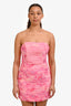 Elliatt Pink Patterned Ruched Strapless 'Ivy' Mini Dress Size L