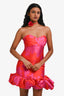 Elliatt Pink/Orange Ruffle Trim Strapless 'Eloise' Midi Dress with Floral Ties Size S
