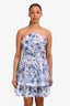 Elliatt White/Blue Floral Embroidered Sequin Embellished Strapless 'Savannah' Mini Dress Size L