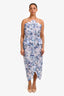 Elliatt White/Blue Floral Embroidered Sequin Embellished Strapless 'Savannah' Midi Dress Size L