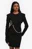 Alfabeta Black Sequin/Chain Embellished Bodycon Long Sleeve 'Mina' Mini Dress Size S