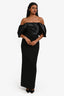 Bariano Black Shimmer Ruched Puff Sleeve Maxi Dress Size 4