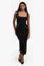 Elliat Black Floral Detail Pearl/Crystal Embellished Square Neck 'Chantelle' Midi Dress Size XS