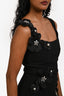 Elliat Black Floral Detail Pearl/Crystal Embellished Square Neck 'Chantelle' Midi Dress Size XS