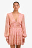 Hemant & Nandita Pink Floral Detail Puff Sleeve Long Sleeve 'Pakhi' Mini Dress Size L