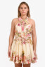Hemant & Nandita Pink Floral Detail Collared Sleeveless 'Liana' Belted Mini Dress Size L