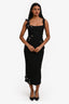 Elliat Black Floral Detail Pearl/Crystal Embellished Square Neck 'Chantelle' Midi Dress Size S