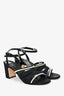 Pre-Loved Chanel™ Black Fabric Faux Pearl Embellished Block Heeled Sandals Size 40