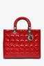 Christian Dior 2015 Red Patent Cannage Large Lady Dior With Strap