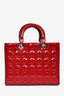 Christian Dior 2015 Red Patent Cannage Large Lady Dior With Strap