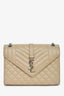 Saint Laurent Light Beige Leather Tri-Quilted Envelope Chain Medium Shoulder Bag