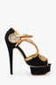 Charlotte Olympia Black Suede/Gold Platform Sandals Size 38