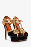 Charlotte Olympia Black Suede/Gold Platform Sandals Size 38