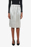 Isabel Marant Silver Metallic Pleated Midi Skirt Size 40