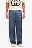 Gucci Blue/White Silk GG Monogram Wide Leg Pants Size 48 Mens