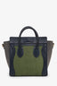 Celine Navy/Green Leather Nano Luggage Bag With Strap