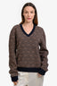 Gucci Blue/Brown GG Supreme V Neck Sweater Size S