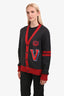 Louis Vuitton Grey/Red Logo Patch Cardigan Size M