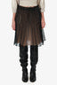 Valentino Black Lace Pleated Midi Skirt With Leather Belt Size 6