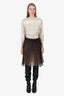 Valentino Black Lace Pleated Midi Skirt With Leather Belt Size 6