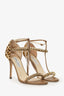 Jimmy Choo Taupe Leopard Print Leather/Pony Hair T-Strap Sandals Size 38