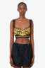 Versace Yellow/Black Barocco-print Lace-embellished Bralette Top Size 44