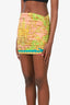 Versace Pink/Green Barocco-print Ruched Mini Skirt Size 8