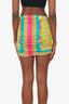 Versace Pink/Green Barocco-print Ruched Mini Skirt Size 8