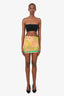 Versace Pink/Green Barocco-print Ruched Mini Skirt Size 8