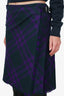 Burberry Navy/Purple Wool Check Pleated Wrap Midi Skirt Size 4