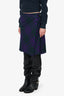 Burberry Navy/Purple Wool Check Pleated Wrap Midi Skirt Size 4