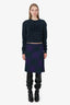 Burberry Navy/Purple Wool Check Pleated Wrap Midi Skirt Size 4