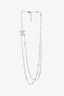 Pre-Loved Chanel™ 2010 Silver Tone Metal/White Bead/Crystal Embellished CC Necklace