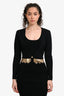 Versace Black/Gold/Silver Tone Fringe Cropped Cardigan Size 38