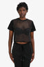 Pinko Black Crystal Embellished Lace Detail T-Shirt Size S