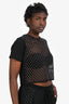 Pinko Black Crystal Embellished Lace Detail T-Shirt Size S