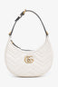 Gucci White Leather Mini GG Marmont Half Moon Shaped Bag